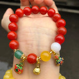 Red Jade Metal Charm Bracelet Women Gemstone Bangle Healing Jewelry