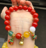Red Jade Metal Charm Bracelet Women Gemstone Bangle Healing Jewelry