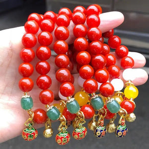 Red Jade Metal Charm Bracelet Women Gemstone Bangle Healing Jewelry