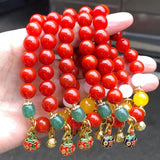 Red Jade Metal Charm Bracelet Women Gemstone Bangle Healing Jewelry