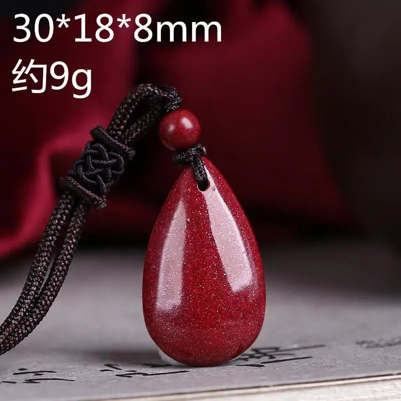 Organic Cinnabar Water Drop Pendant Necklace with Rope Chain