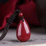 Organic Cinnabar Water Drop Pendant Necklace with Rope Chain