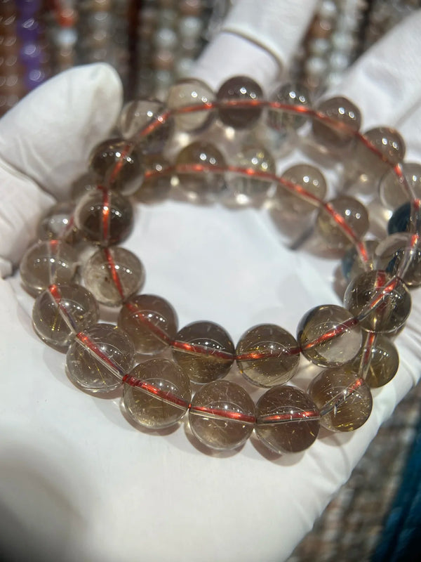 Red Rutilated Quartz Healing Crystal Bracelet Seed Beads Strand