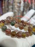 Red Rutilated Quartz Crystal Bracelet Seed Beads Strand