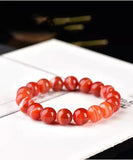 Red Silk Agate Round Beads Ring Bracelet for Women