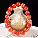 Red Silk Agate Round Beads Ring Bracelet for Women