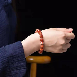 Red Silk Agate Round Beads Ring Bracelet for Women