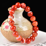 Red Silk Agate Round Beads Ring Bracelet for Women