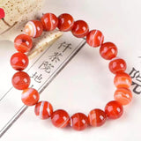 Red Silk Agate Round Beads Ring Bracelet for Women