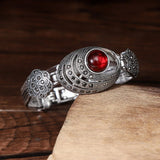 Vintage Red Stone Flowers Bracelet 925 Silver Garnet Bangle for Women