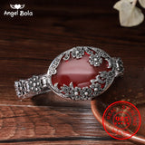 Vintage Red Stone Flowers Bracelet 925 Silver Garnet Bangle for Women
