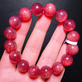 Red Strawberry Quartz Bracelet Clear Beads Crystal Star Light 8-13mm
