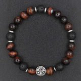 Red Tiger Eye Tree of Life Bead Bracelet with Stainless Steel Charms