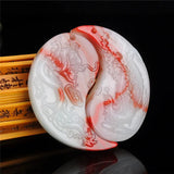 Red Jade Dragon Phoenix Pendant Chinese Hand-Carved Jewelry Charm Amulet