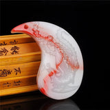 Red Jade Dragon Phoenix Pendant Chinese Hand-Carved Jewelry Charm Amulet