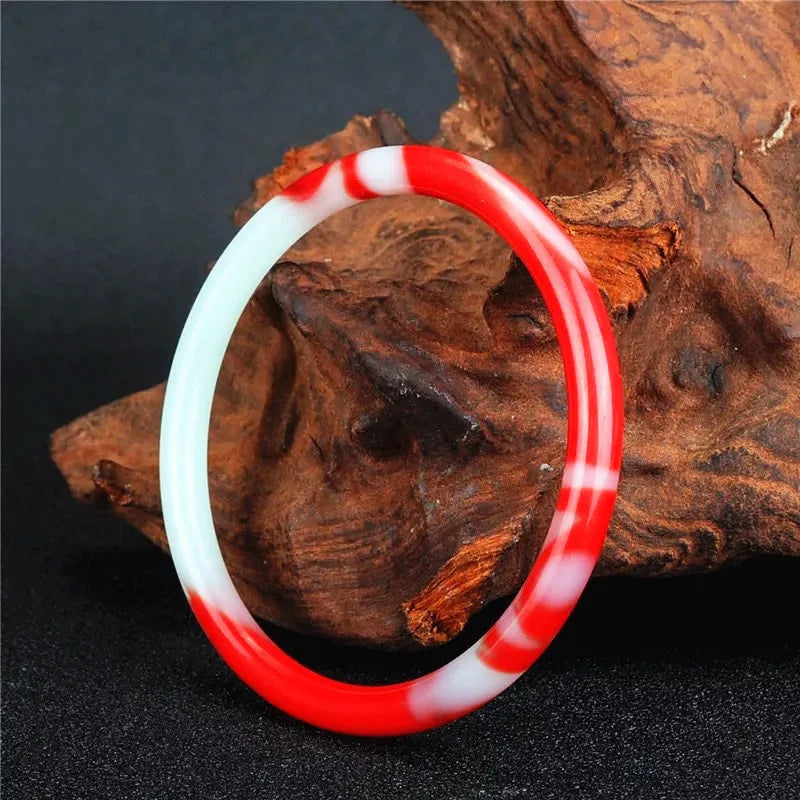 Natural Red Jade Bangle Bracelet Hand-Carved Charm Jewellery