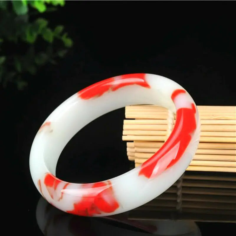 Natural Red Jade Bangle Amulet Men Women Hand Carving Jewelry Bracelet Jadeite