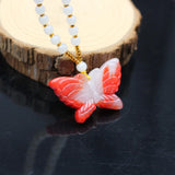 Red Jade Butterfly Pendant Necklace Charm Chinese Hand-Carved Amulet