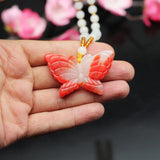 Red Jade Butterfly Pendant Necklace Charm Chinese Hand-Carved Amulet