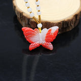 Red Jade Butterfly Pendant Necklace Charm Chinese Hand-Carved Amulet