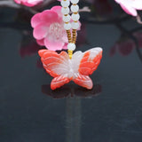 Red Jade Butterfly Pendant Necklace Charm Chinese Hand-Carved Amulet