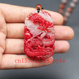Red Jade Dragon Pendant Necklace Hand-Carved Charm Jewelry