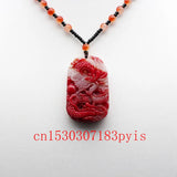 Red Jade Dragon Pendant Necklace Hand-Carved Charm Jewelry