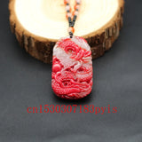 Red Jade Dragon Pendant Necklace Hand-Carved Charm Jewelry
