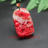 Red Jade Dragon Pendant Necklace Hand-Carved Charm Jewelry