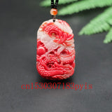 Red Jade Dragon Pendant Necklace Hand-Carved Charm Jewelry