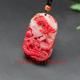 Red Jade Dragon Pendant Necklace Hand-Carved Charm Jewelry