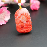 Red Jade Dragon Pendant Necklace Hand-Carved Charm Jewelry for Luck