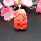 Red Jade Dragon Pendant Necklace Hand-Carved Charm Jewelry for Luck