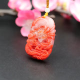 Red Jade Dragon Pendant Necklace Hand-Carved Charm Jewelry for Luck