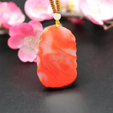 Red Jade Dragon Pendant Necklace Hand-Carved Charm Jewelry for Luck
