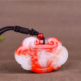 Red Jade Dragon Phoenix Pendant Necklace Hand-Carved Charm Jewellery