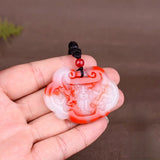 Red Jade Dragon Phoenix Pendant Necklace Hand-Carved Charm Jewellery