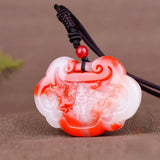 Red Jade Dragon Phoenix Pendant Necklace Hand-Carved Charm Jewellery