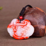 Red Jade Dragon Phoenix Pendant Necklace Hand-Carved Charm Jewellery