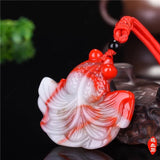Hand-Carved Red Jade Dragon Pixiu Fish Pendant Necklace