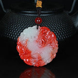 Hand-Carved Red Jade Dragon Pixiu Fish Pendant Necklace