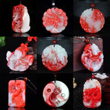 Hand-Carved Red Jade Dragon Pixiu Fish Pendant Necklace
