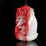 Hand-Carved Red Jade Dragon Pixiu Fish Pendant Necklace