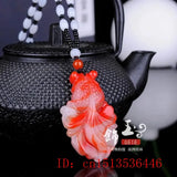 Red Jade Goldfish Pendant Necklace Hand-Carved Charm Jewelry Amulet