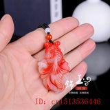 Red Jade Goldfish Pendant Necklace Hand-Carved Charm Jewelry Amulet
