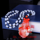 Red Jade Goldfish Pendant Necklace Hand-Carved Charm Jewelry Amulet