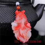 Red Jade Goldfish Pendant Necklace Hand-Carved Charm Jewelry Amulet