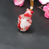 Natural Red Jade Goldfish Pendant Necklace Chinese Hand-Carved Jadeite Charm