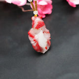 Natural Red Jade Goldfish Pendant Necklace Chinese Hand-Carved Jadeite Charm