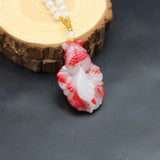 Natural Red Jade Goldfish Pendant Necklace Chinese Hand-Carved Jadeite Charm